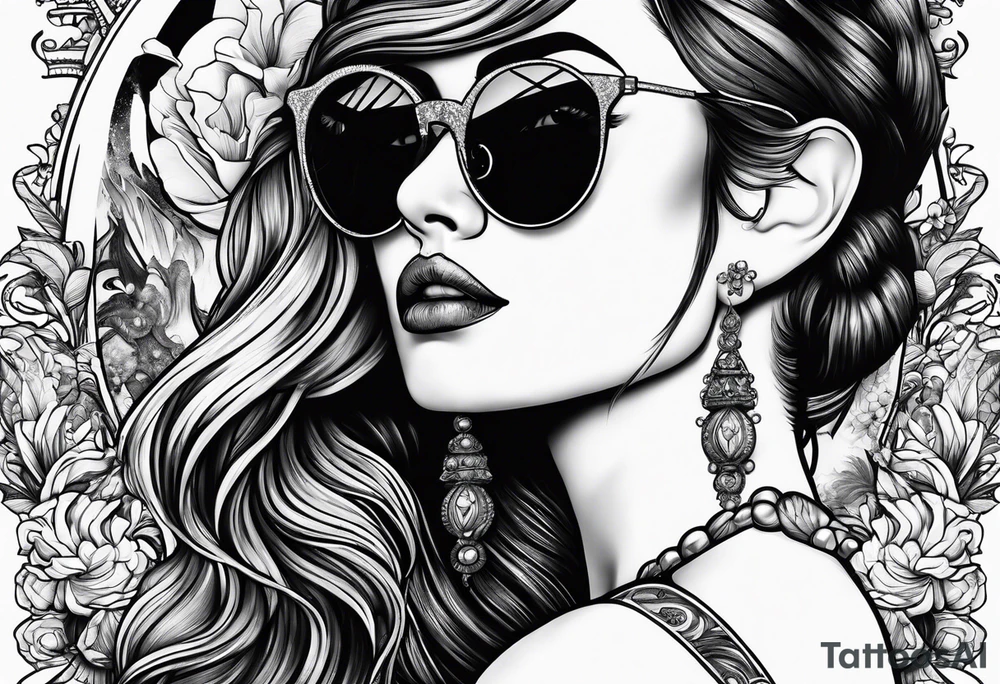 woman with big titts and a capricorn with sunglasses tattoo idea