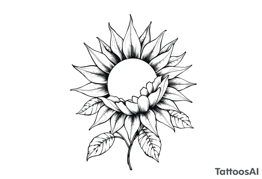 Sun rise flower with stem and leaves tattoo idea