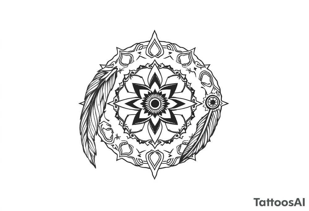 spiritual feathers indian mandala shaman rune tattoo idea