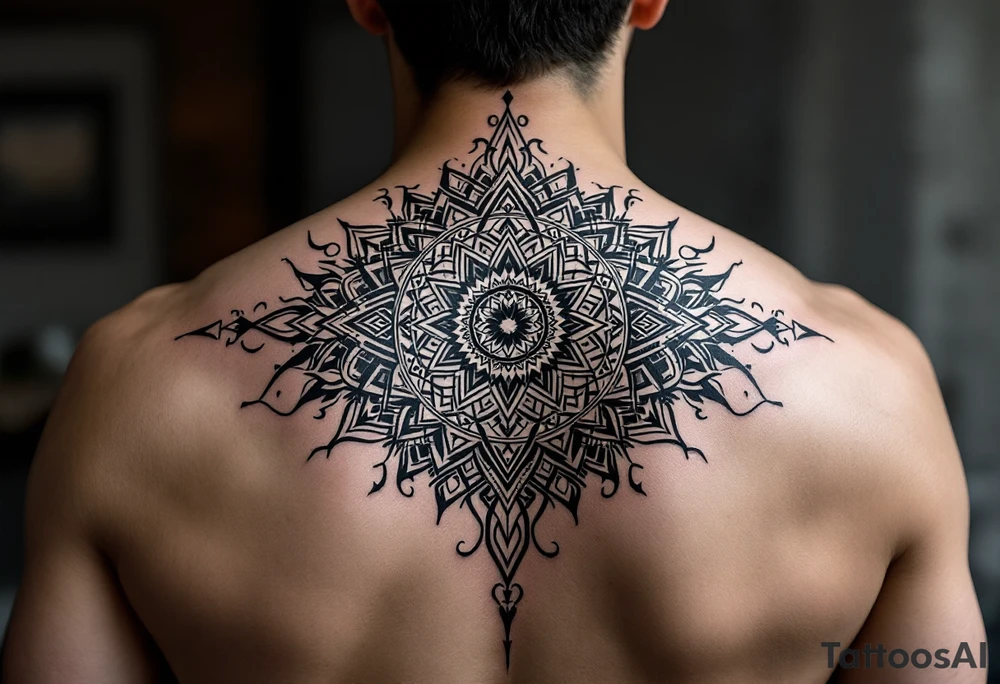 intricate mandala with sacred geometry and cosmic elements tattoo idea