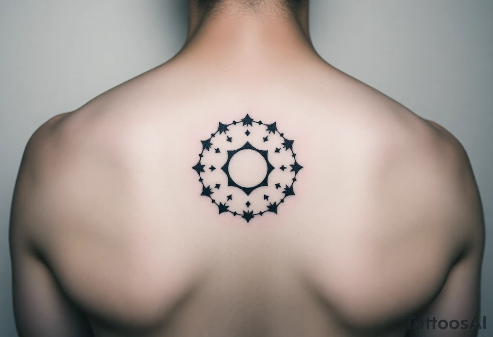 Simple Enso circle between shoulder blades

Stars for family (mum, dad, Dan, anders, Sofie, Ida, vibe, Laura, sue, Nick)

Other symbol for friends (Gul, Caspar, therese, Aimee, Tao, piers, Miranda, Caroline, Liv, Helen, Caroline, Nicky, Dave, Sarah)

Subtle only 7cm in diameter tattoo idea