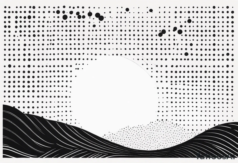 simple sunshine made of black dots with circles. rays coming out tattoo idea