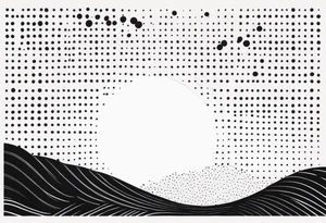 simple sunshine made of black dots with circles. rays coming out tattoo idea