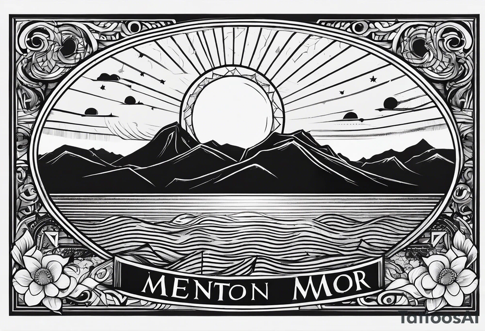 Simple tattoo of a sunset with the inscription Memento mori tattoo idea