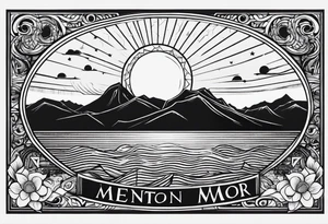 Simple tattoo of a sunset with the inscription Memento mori tattoo idea