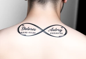 an infinity symbol with
Dolores 08.30.1932 – 01.30.2022
Audrey  07.18.1935 – 08.21.2022 tattoo idea