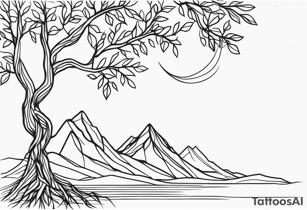 Geometric mountains trees roots tattoo idea