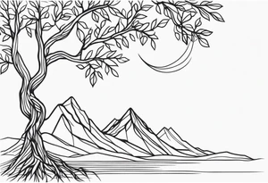 Geometric mountains trees roots tattoo idea