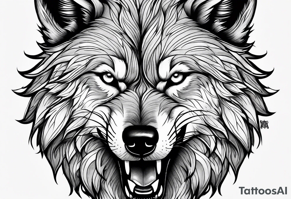 the head of a snarling wolf tattoo idea