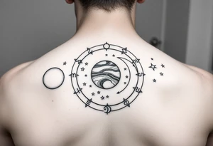 Zodiac constellation with Jupiter mars and the moon with lots of stars tattoo idea