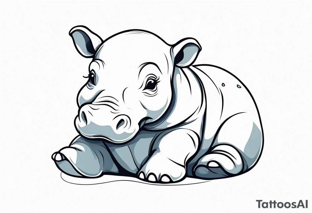 Baby hippopotamus wrapped in a swaddle and holding a pacifier tattoo idea