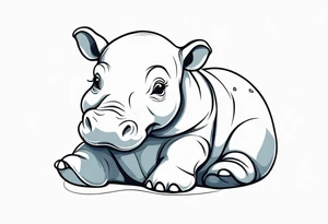 Baby hippopotamus wrapped in a swaddle and holding a pacifier tattoo idea
