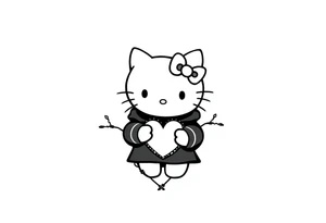 Hello kitty in the middle of a Barbwire heart wearing dark clothes with g59 off to the side tattoo idea