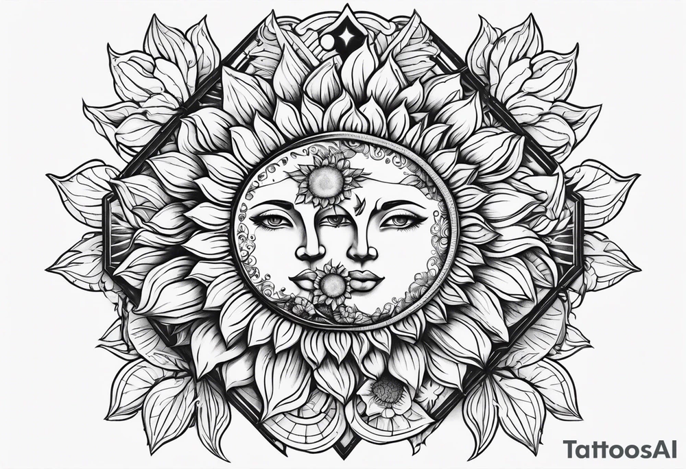 Sunflowers sun and moon tattoo idea
