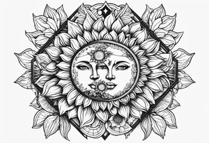 Sunflowers sun and moon tattoo idea