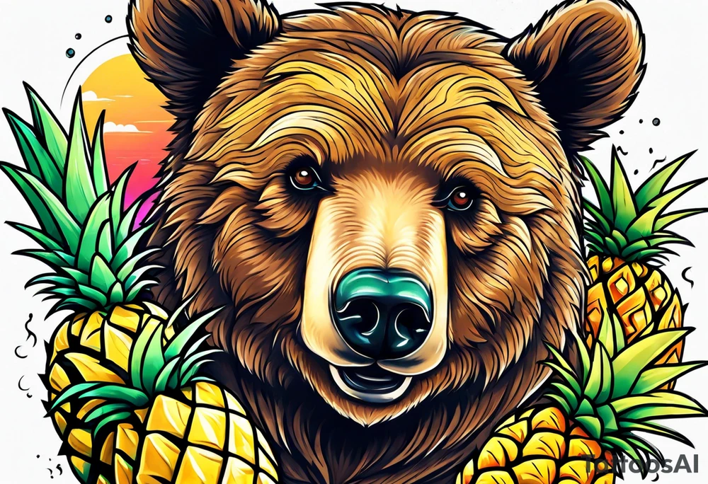 Bear hugging pineapple tattoo idea
