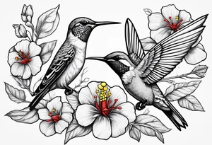 hummingbird, yellow finch, red cardinal, flower garden, tattoo idea
