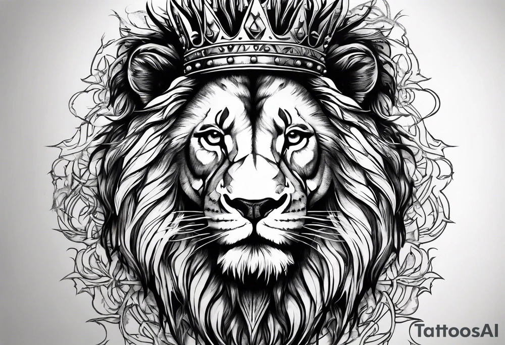 Lion with the crown of thorns tattoo idea