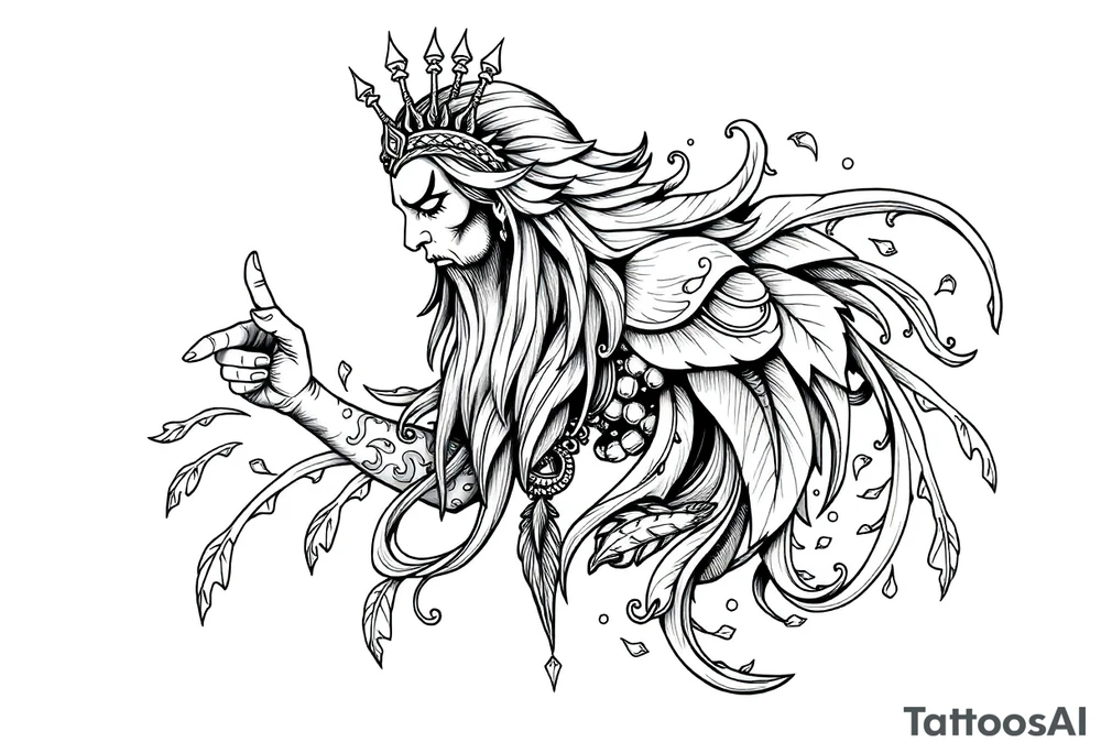 long shaman mytical with ancient rhyme tattoo idea
