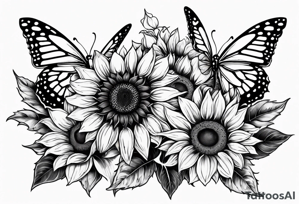 Sunflowers and butterflies. Small on forearm. Gothic tattoo idea