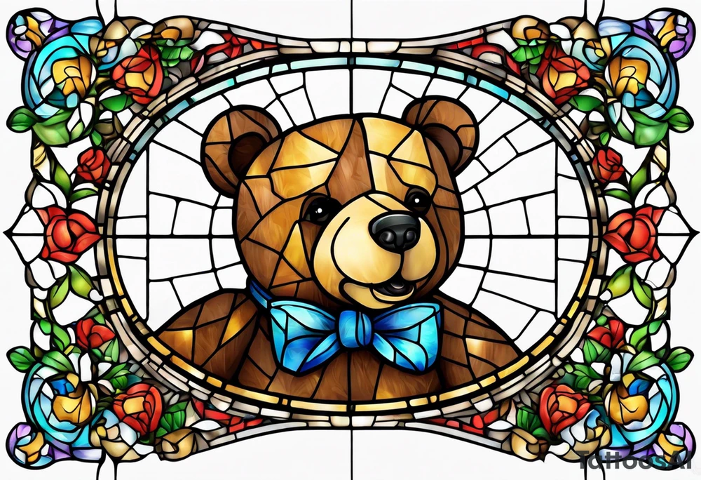 Teddy bear with bow tie stained glass tattoo idea