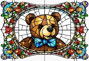 Teddy bear with bow tie stained glass tattoo idea