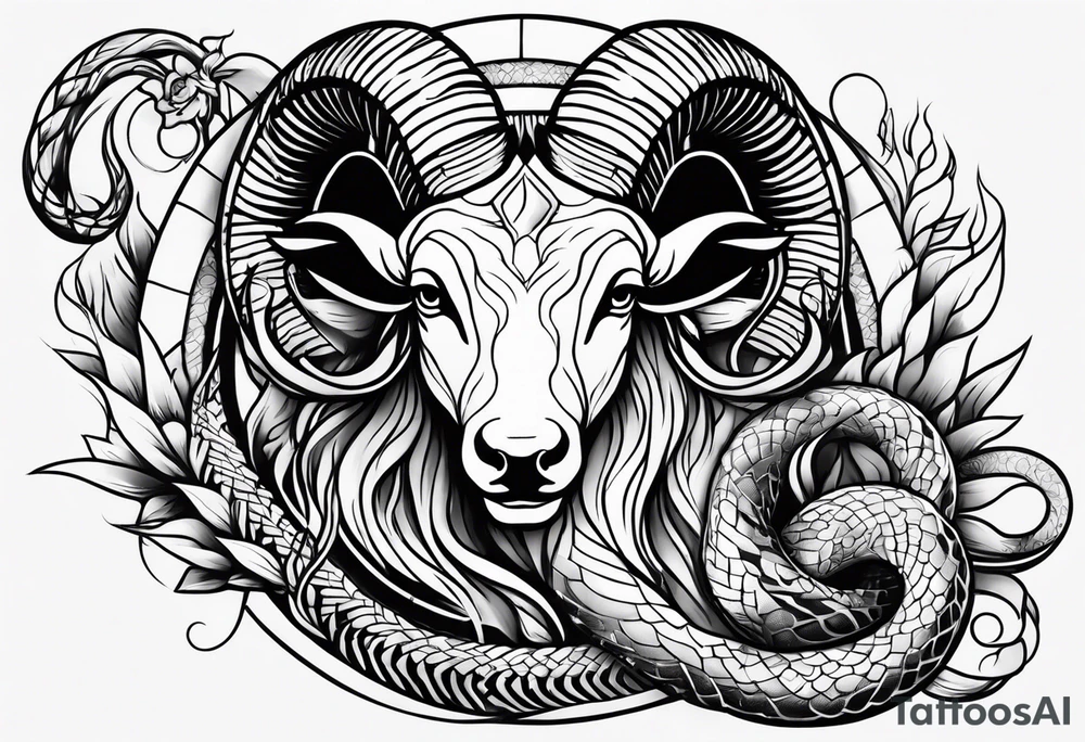 aries with snake on fire tattoo idea