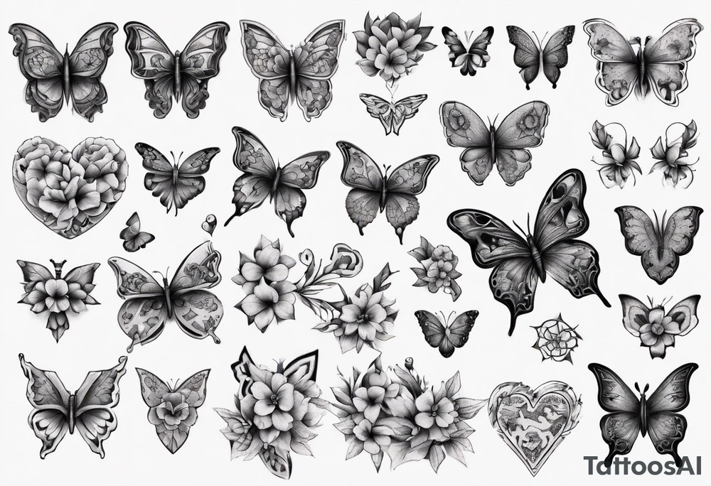 Butterfly wrap tattoos in heart with floral tattoo idea