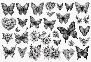Butterfly wrap tattoos in heart with floral tattoo idea