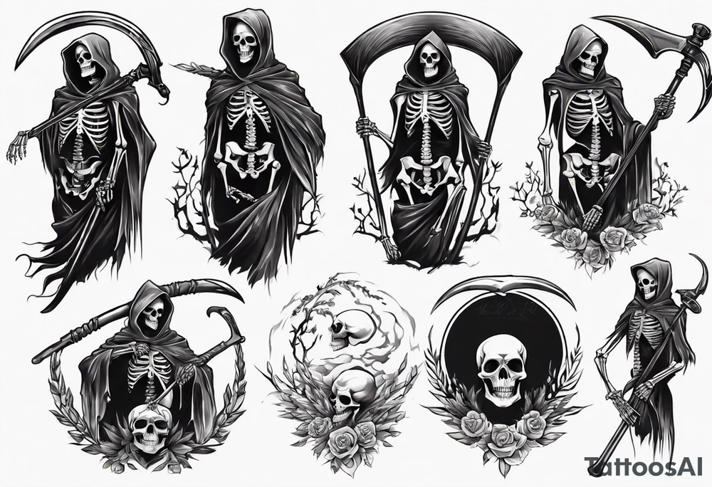 Skeleton with scythe death tattoo idea