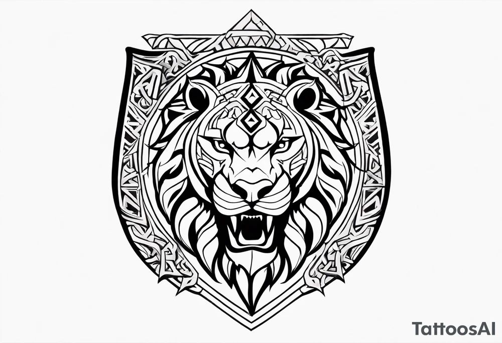 Valhalla sword shield dragon axe Valknut tribal lion tattoo idea