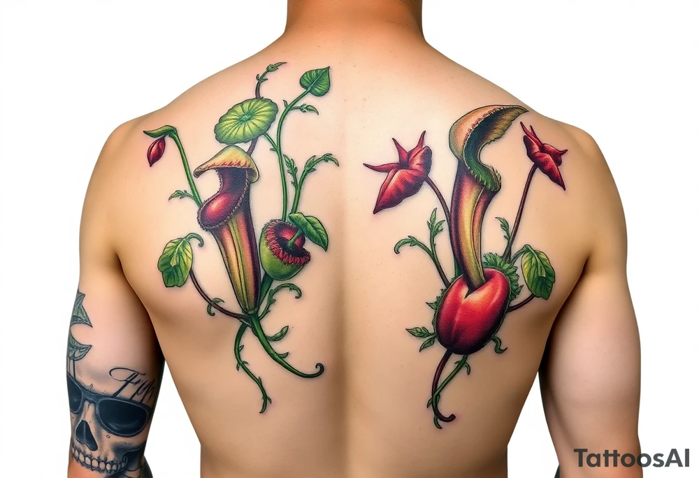 carnivorous plants neck, chest, back, and arm sleeves
I want these spots covered in these plants, ranging from venus fly traps to others tattoo idea