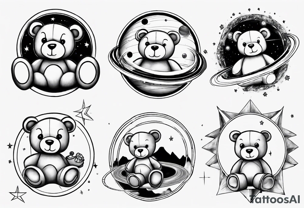 Teddy bear planets tattoo idea