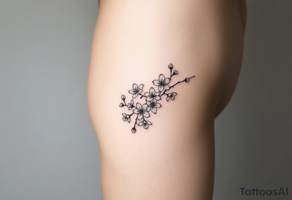 Feminine cherry blossoms thigh tattoo idea