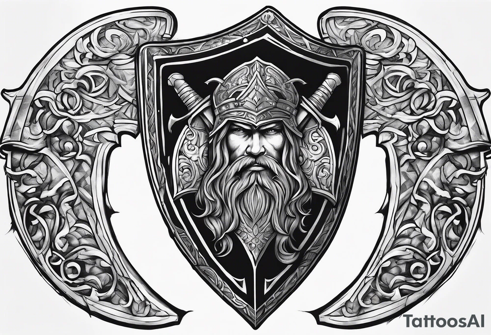 Valhalla sword shield axe tattoo idea