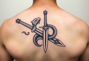 mystical snake coiled around an ancient dagger with jeweled hilt tattoo idea