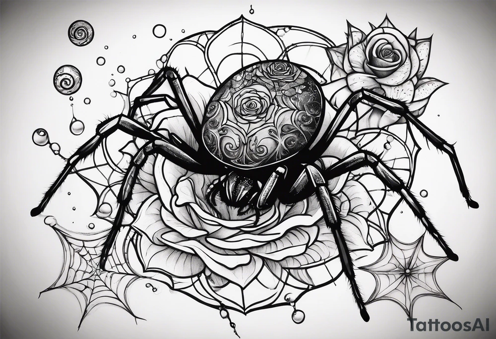 Skinny Spiders with long legs, rose with bubbles & tramp stars tattoo idea