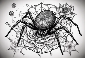 Skinny Spiders with long legs, rose with bubbles & tramp stars tattoo idea