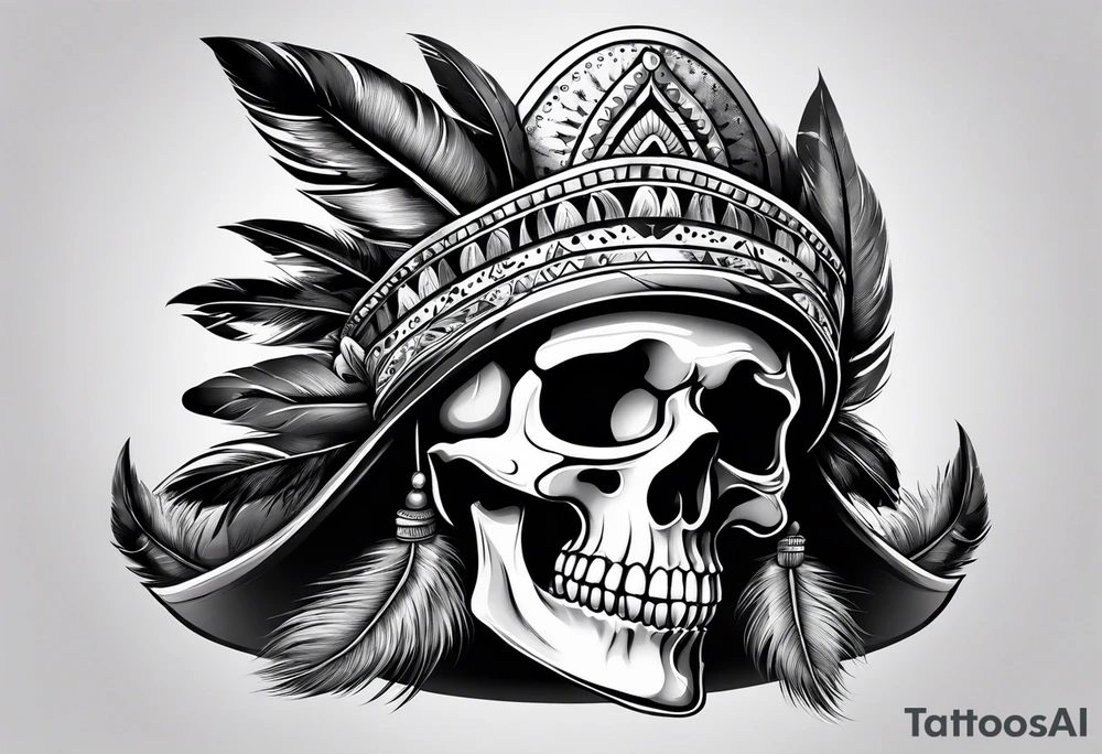 Skull with indian hat tattoo idea