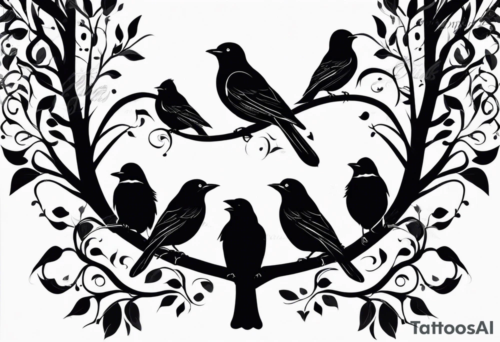 family tree with 6 black birds and cadinal tattoo idea