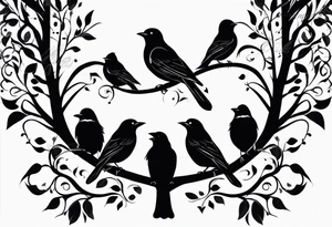 family tree with 6 black birds and cadinal tattoo idea