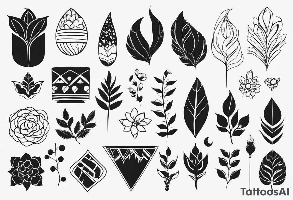 Ромб, цветы, ветки, листья, точки tattoo idea
