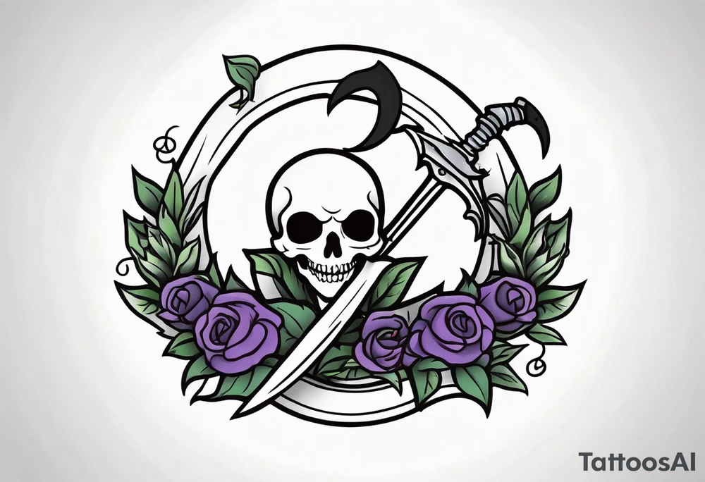 cute death with scythe and nightshade tattoo idea