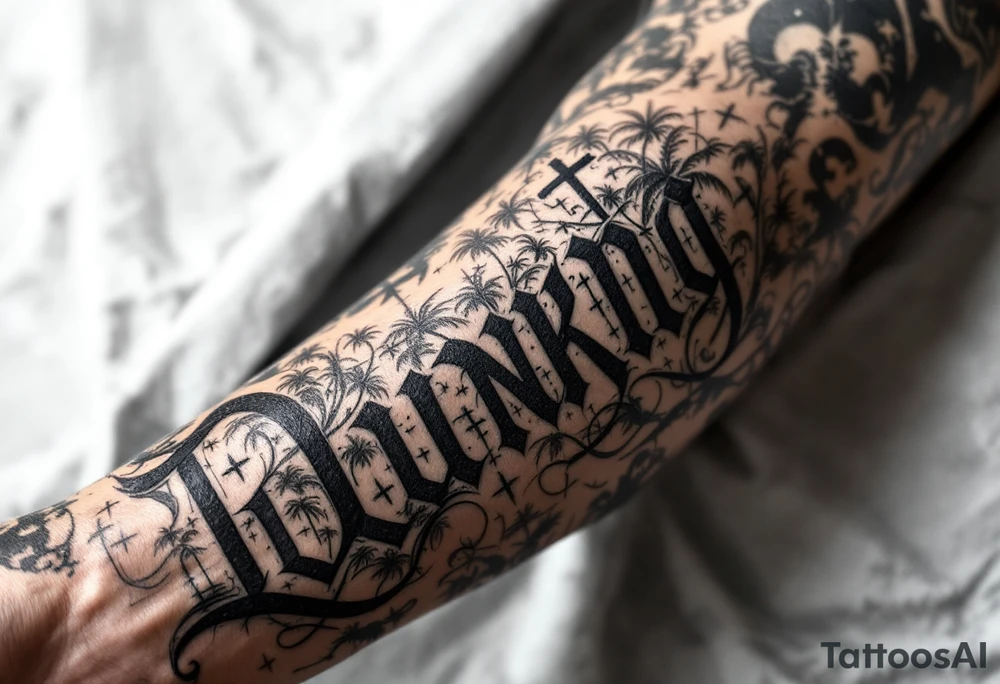 Dunning, Romanian theme with palm trees, cross,angels tattoo idea Dunning, Romanian theme with palm trees, cross,angels tattoo idea