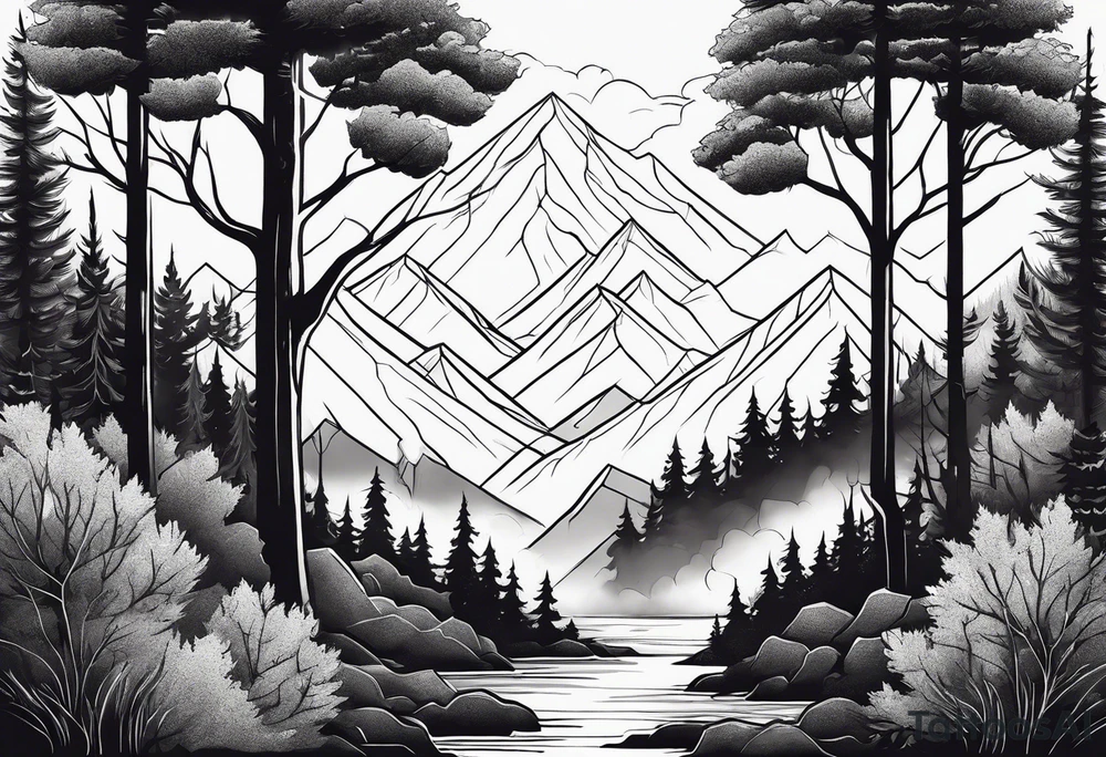 forest along the edges where the fires below and in the distance tattoo idea