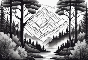 forest along the edges where the fires below and in the distance tattoo idea