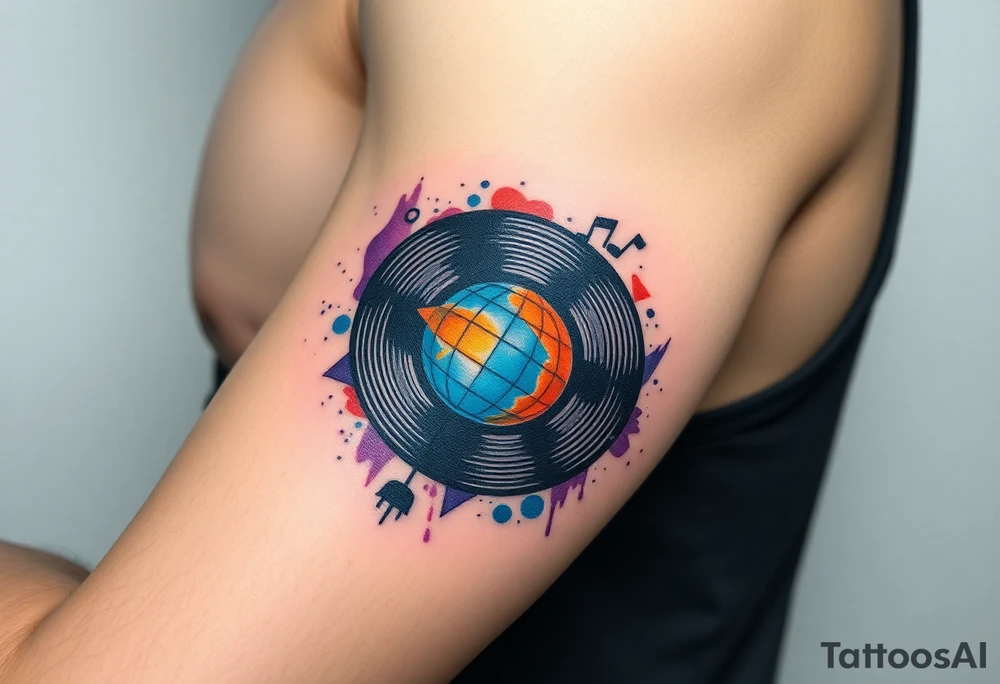 vinyl record and disco ball tattoo idea