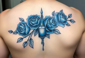 Blue roses, water, candle tattoo idea
