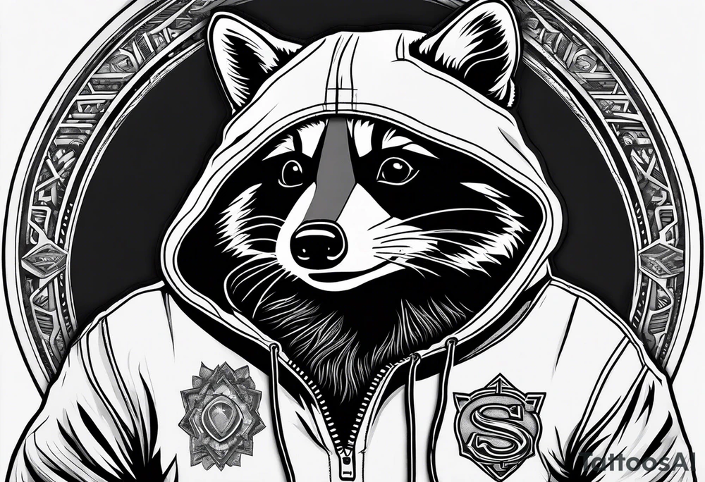 raccoon wearing a Superman hoodie tattoo idea