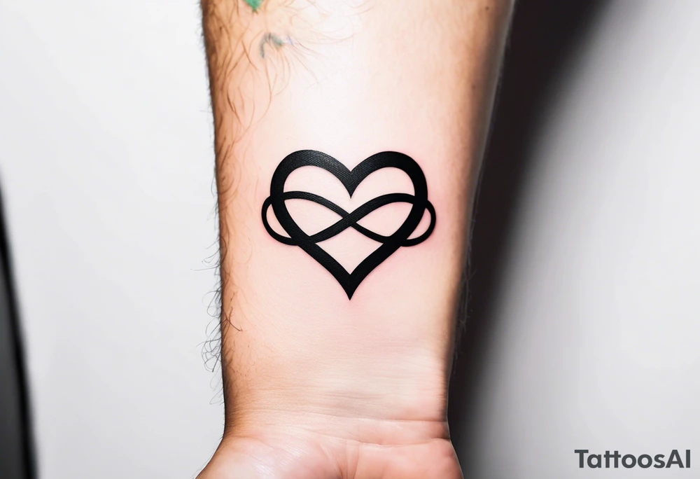 For man, back of wrist, infinity symbol plus heart plus word tb5 tattoo idea